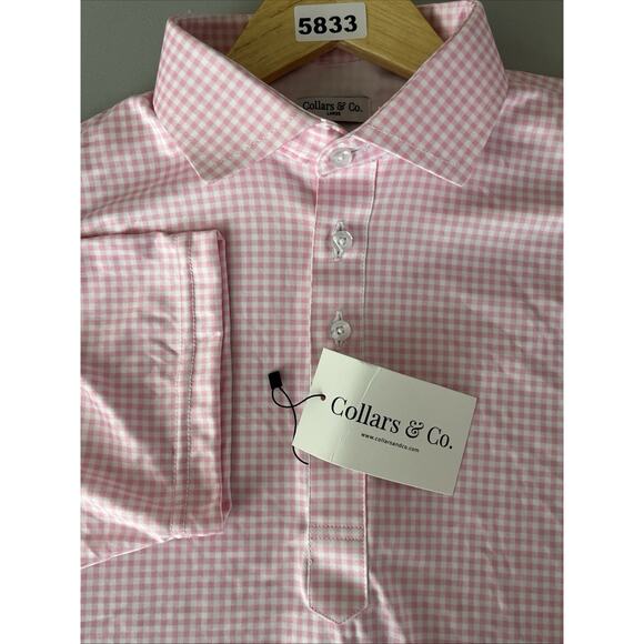 Collars & Co Polo Shirt Mens Large Pink Gingham Performance Golf Dress Collar - Picture 3 of 8